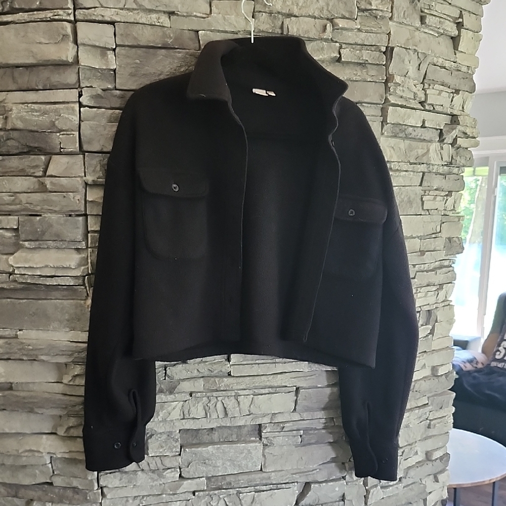 Black Cropped Button Up Sweater